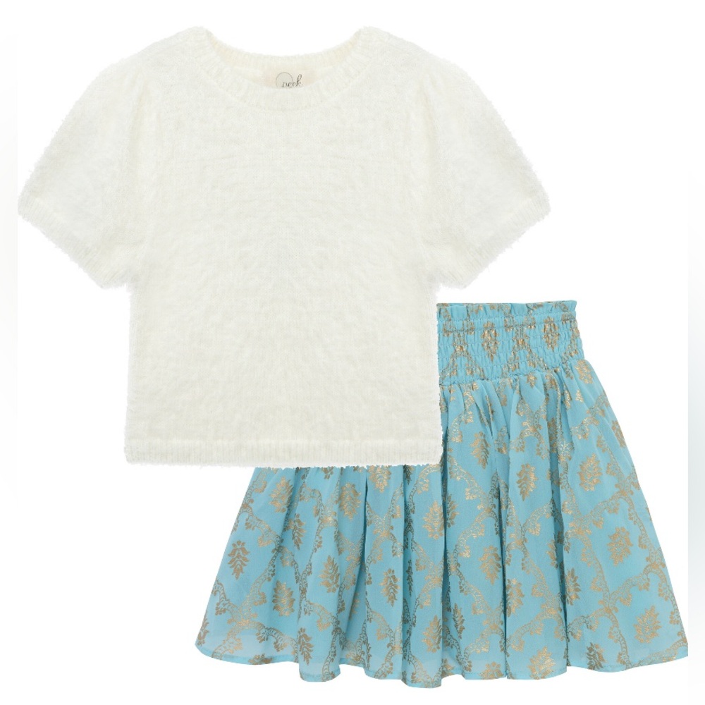 NWT PEEK Girls Fuzzy Sweater & Metallic Tutu Skirt Set, size 6/7